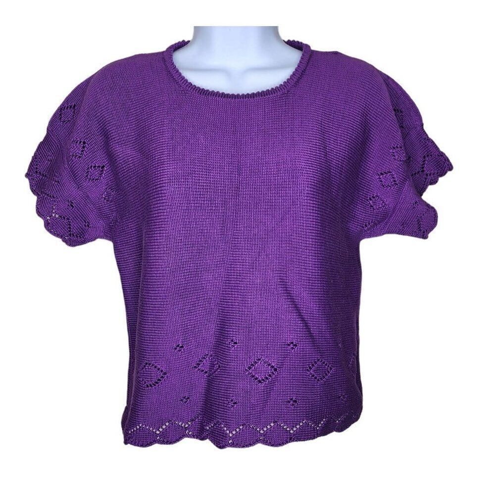 Vintage 90s Peruvian Connection Short Sleeve Sweater Womens Size M Purple